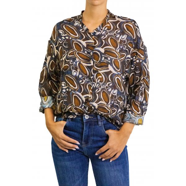 Camicia fantasia con collo alla coreana 
